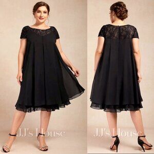 NWT JJ’s House Empire Chiffon Lace Sequin Modest Formal Dress in Black | 8